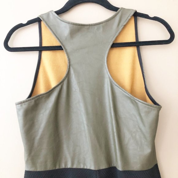 Vijo Couture Faux Leather Racerback Sleeveless Skater Dress Olive Green Black L - Picture 5 of 6